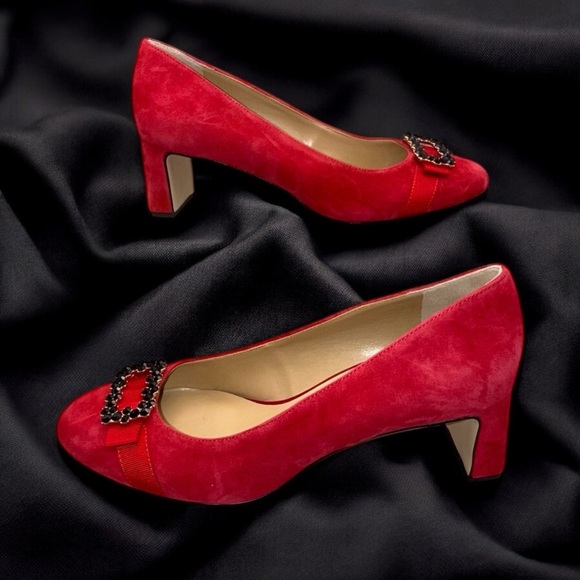 TALBOTS ISADORA JEWEL BOW SUEDE PUMPS Women's 10 M Red P214041160 - Picture 4 of 11